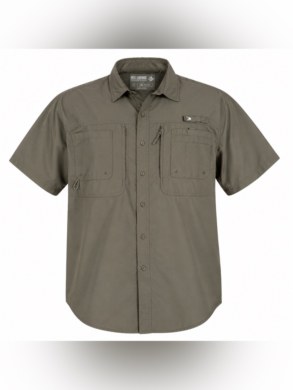 Reel Legends Short-Sleeve Button-Down Shirt in Olive Drab